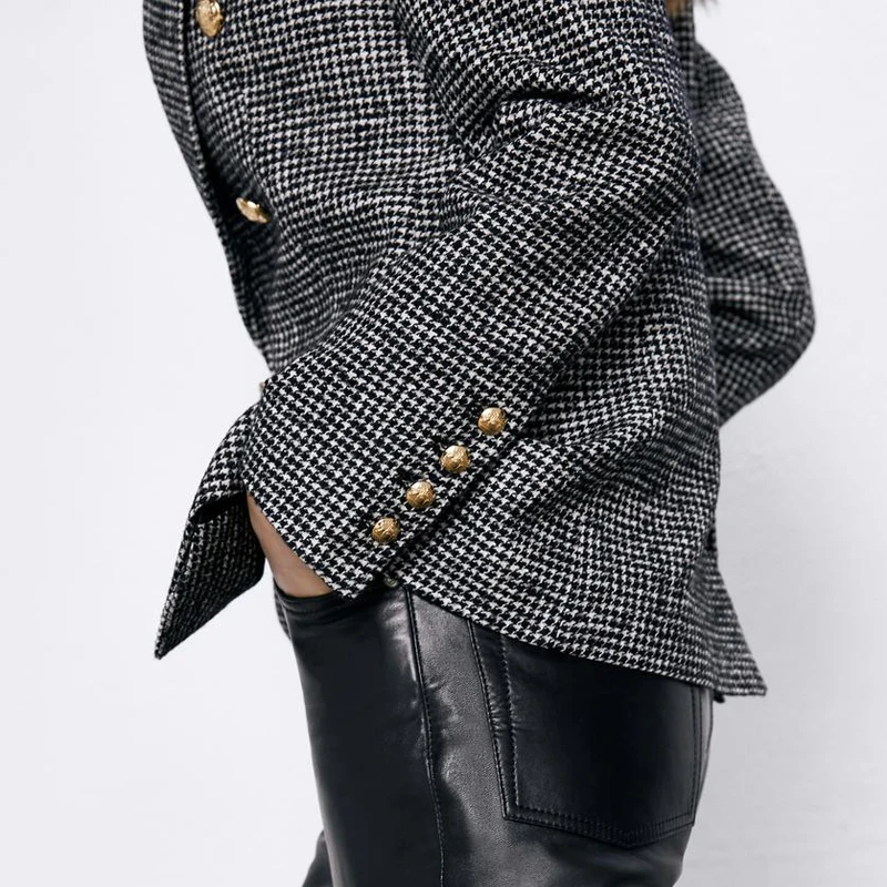 ZOEPO двубортные пиджаки Для женщин модные Повседневное "гусиные лапки" Для женщин элегантные костюмы с длинными рукавами женские JY