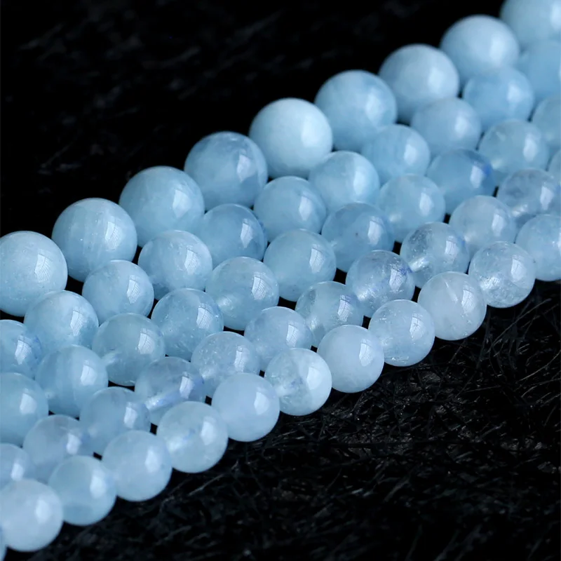

4-12mm High Quality Genuine Natural Blue Aquamarine Round Loose Beads