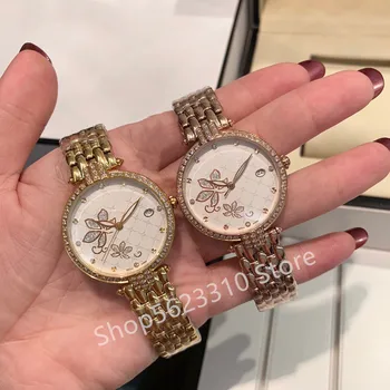 

Elegant Geometric leaves watches zircon Sapphire Quartz watch Stainless steel clock Luxury women crystal flower Wrist watch 33mm