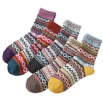 

5 Pairs Casual Middle Tube Knitted Pattern Outdoor Sports Adults Cotton Blend Non Slip Daily Portable Women Socks Winter Warm