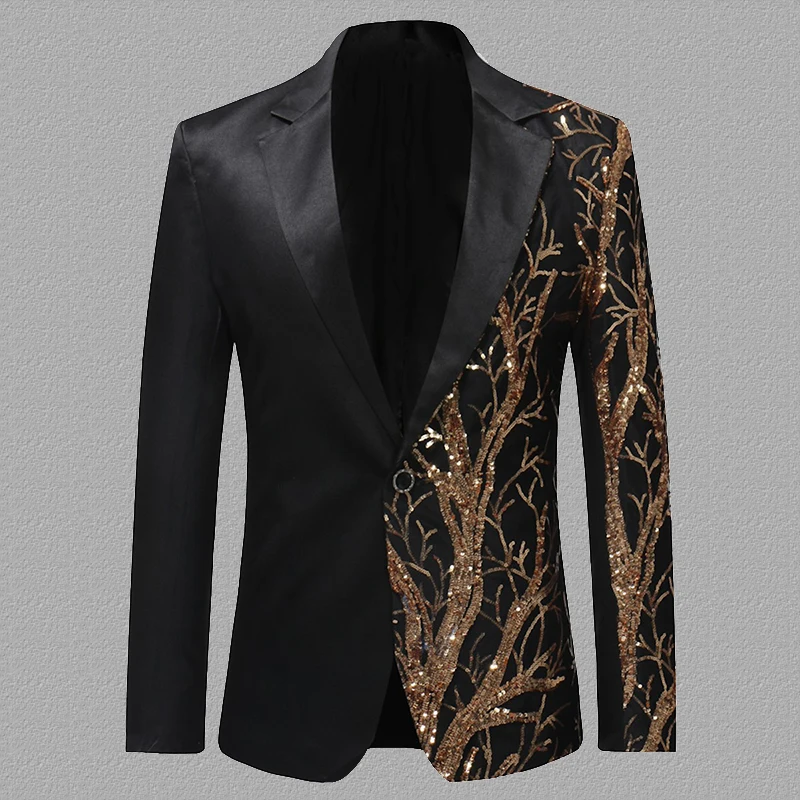 

CYSINCOS Single Breasted Sequin Stage Suit Jacket Men Party Hip Hop Suit Fashion Digital Printing Drama Costume Blazer Coat Men