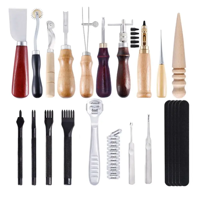 Stitching Carving Working Sewing Saddle Groover Leather Craft Tools Punch Kit