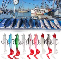 9 Pcs Big Soft Tail Soft Fishing Lure Jig Head Silicone Swimbait Lures Set Fishing Accessories for Sea Bass Pike Trout Perch