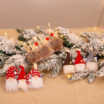 

Cute Santa Wooden Elk Clip Christmas Tree Decorations Hanging Pendant Deer Ornament Christmas Decorations for Home New Year 2021