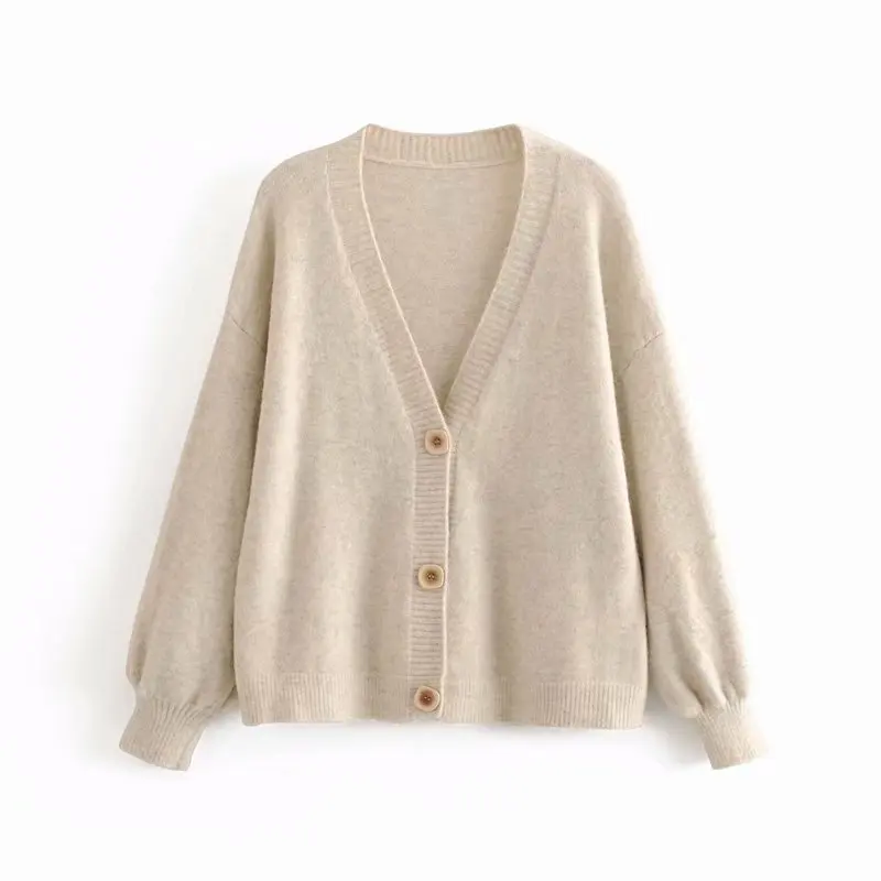 Mohair Cardigan Sweater Single Breasted Women Knitted Jacket Coat V Neck Sweater Solid Color