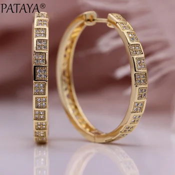 

PATAYA New Anniversary Micro-wax Inlay Hollow Circle Big Earring 585 Rose Gold Natural Zircon Drop Earring Women Fashion Jewelry