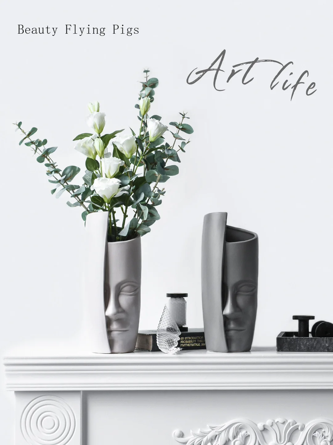 

Direct sales new modern abstract face art vase living room flower arrangement ceramic personality flower storage decoration