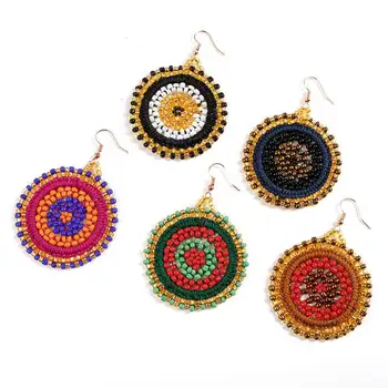 

Bohemian Style Round Beads Dreamcatcher Drop Earrings Handmade Weave Embroidery Thread Wrapped Beaded Earrings Ethnic Jewelry