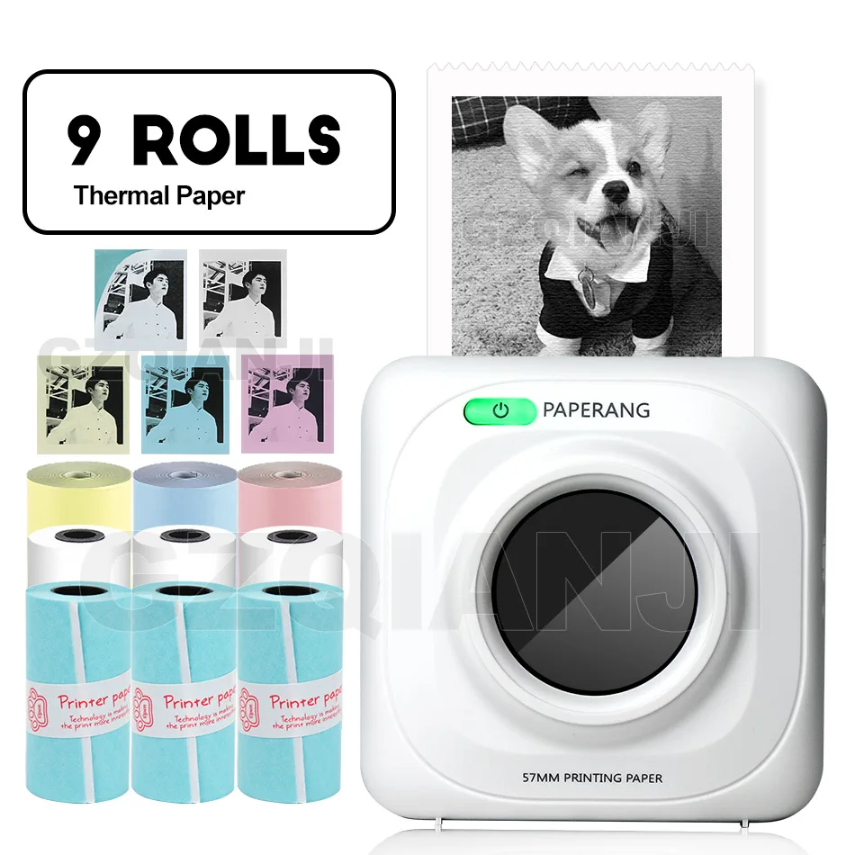 Add 9 Rolls Paper Карманный принтер мини мобильный фотопринтер Bluetooth портативный ручной Термопринтер для Android iOS телефонов A6 карманные принтеры - Цвет: Add 9 Rolls Paper