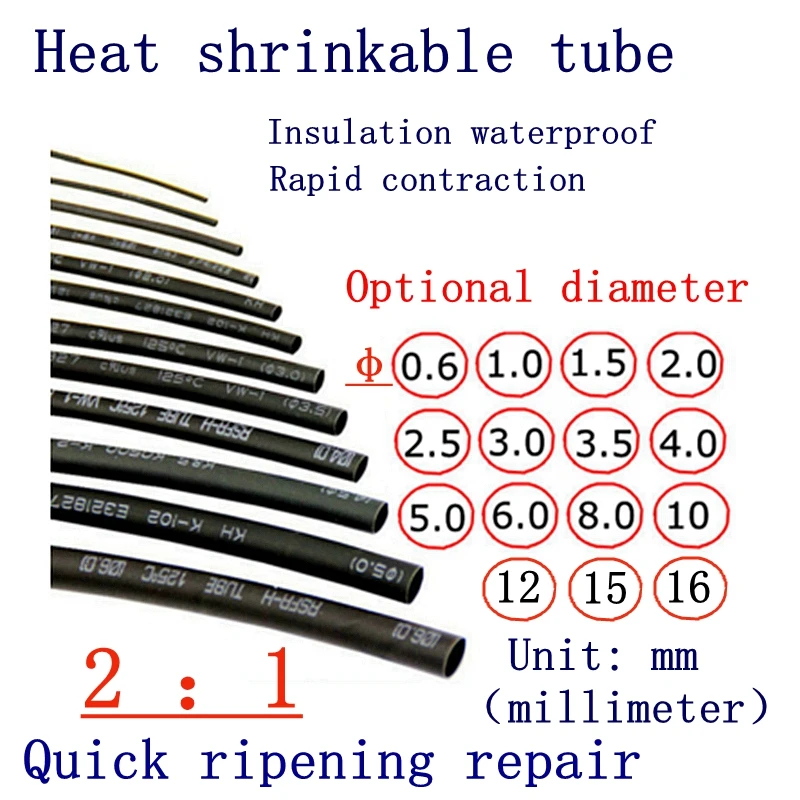 

5 METER/LOT Heat Shrinkable Tube BLACK Insulation Waterproof Casing 1mm 1.5mm 2mm 2.5mm 3mm 3.5mm 4mm 5mm 6mm-15mm