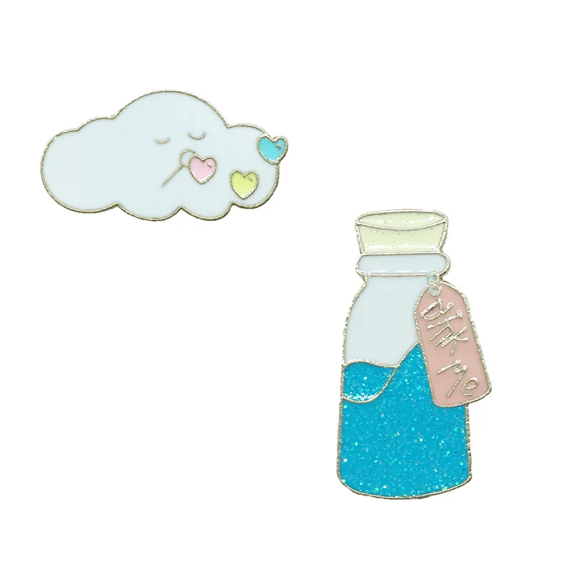 

Cute cartoon Metal Enamel Bottle cartoon white cloud heart shape bubble icon child clothes ornament gift brooch