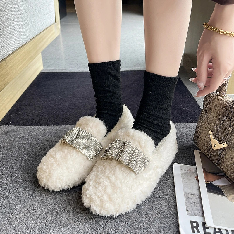 Loafers Women's Autumn and Winter 2022 New Style Plus Velvet Outer Wear Fashionable Versatile Comfortable Warm Flat Shoes Women