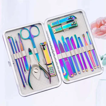 

18pcs Colorful Professional Manicure Suits Stainless Steel Nail Clipper Cutter Trimmer Nail File Nail Nippers Blackhead Acne Cle