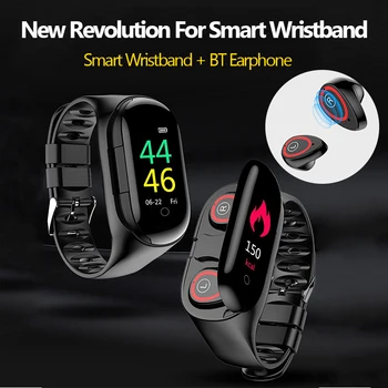 

Smart Bracelet With BT Bluetooth Earphone One Device TWO Function Smart Watch Band + Wireless Earbuds With Mic Headset