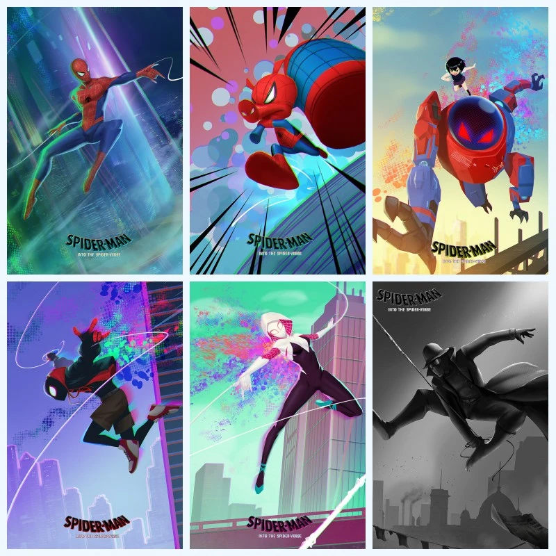 Marvel Spider-man Into The Spider-verse Movie Anime Canvas Painting Poster  Print Wall Art Living Room Kids Bedroom Decoration - Painting & Calligraphy  - AliExpress