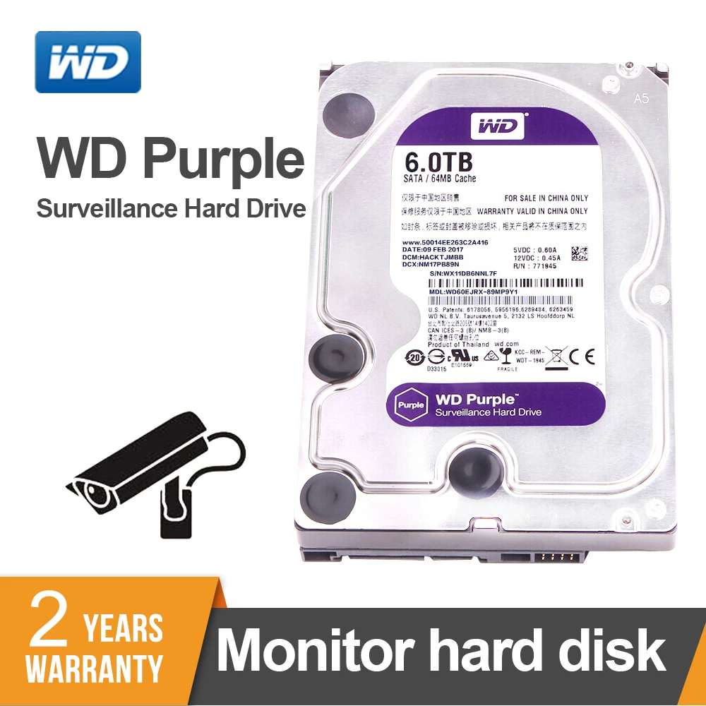 Жесткий диск WD Purple 6 ТБ HDD для наблюдения SATA 0 ГБ/сек. 3 5 &quot внутренний жесткий