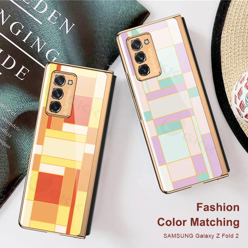 Custodia Rigida Con Bordo In Vetro Temperato Per Samsung Galaxy Z Fold 2 Flip 5G Cover Modello Di Lusso Per Samsung Z Fold 2 Flip 5G Custodia