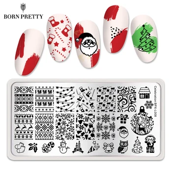 

BORN PRETTY Nail Stamping Plates Christmas Tree Xmas Bell Image Nail Art Stamp Stencil for DIY Manicuring Marry Christmas Theme