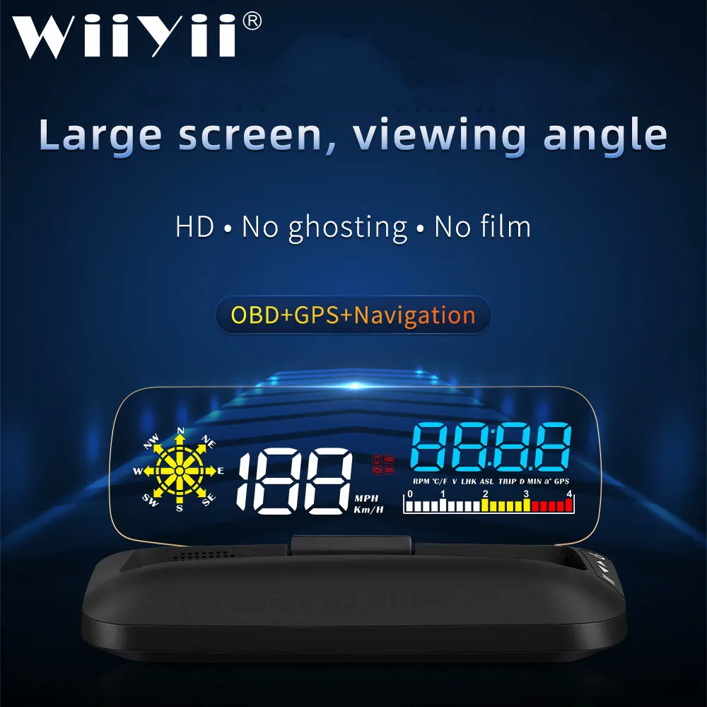 

Large scren C5 OBD2 HUD Mirror Car Head Up Display GPS Navigation Digital Speed Projector Security Alarm Oil Temp 2020