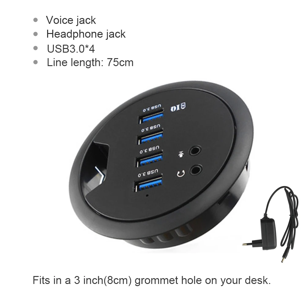 USB Desk Hub USB3 0 HUB With 4 Port USB3 0 Headphone Mircophone Adapter For Desktop PC USB HUB Desk Mount USB 3 0 Splitter