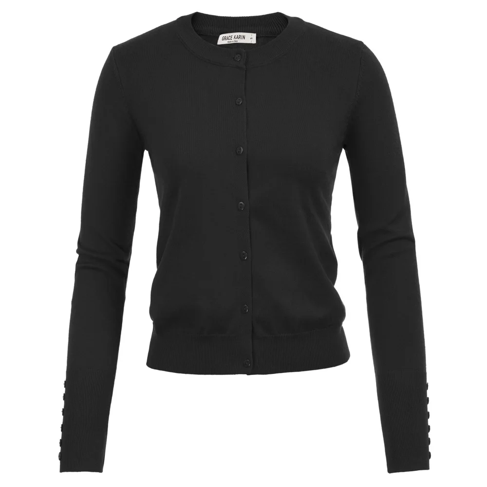 GK Women Buttons Decorated solid color Cardigan Knitwear Knitted Coat Long Sleeve Crew Neck High Stretchy comfortable |