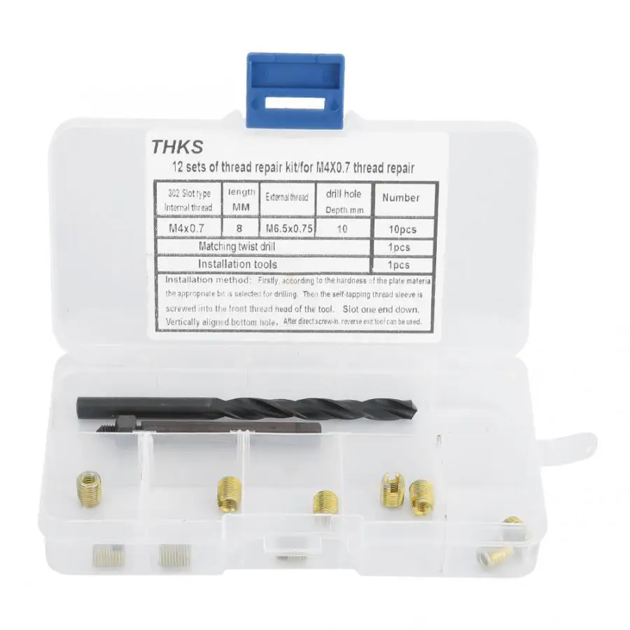 12 шт. M2/M2.5/M3/M4/M5/M6/M8/M10 комплект для ремонта резьбы самонарезающие вставки для резьбы коснитесь вставки аппаратные средства инструменты - Цвет: M4x0.7