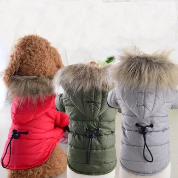 

Winter Pet Dogs Clothes Warm Puppy Hooded Fur Collar Coat Apparel For Small Large Dog ChihuahuaTeddy Cat Costume XS S M L XL