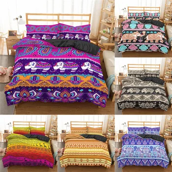 

Homesky Bohemian bedding set king queen size quilt cover Pillowcase boho Elephant Bed linen Bedclothes Home textile