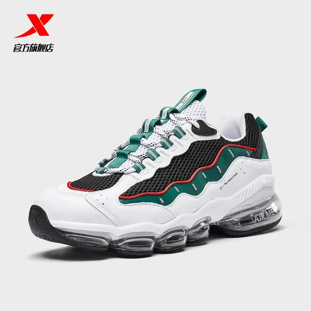 Xtep Air Cushion Type Men's Running Shoes Breathable Sneakers Air Cushion Running Shoes 880119115096 White black green