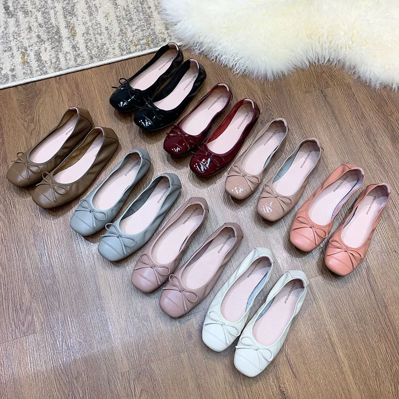 

Genuine Leather Scoop Comfortable Pregnant Mother Shoes Ballet Flats Shoes Spring Soft Sole Flats Loafers Large Size Women Shoes