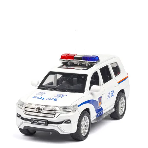 Светодиодный свет и звук 1:32 TOYOTA LAND CRUISER PRADO пожарные, Полиция Сплав Металлическая Модель автомобиля игрушки с откатом назад для детей подарки на день рождения - Цвет: police