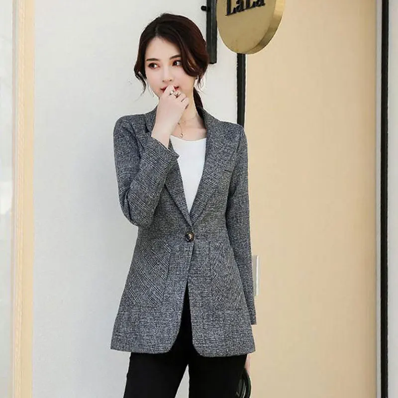 Bella Philosophy Fall new arrival women plaid suit jacket ladies plus size slim casual short blazer single breastered coat