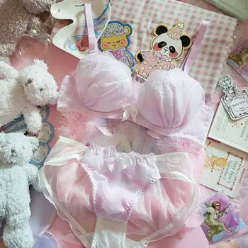 

Cute Melody Embroidery Japanese Style Pink Bra & Panties Set Underwire Soft Underwear Sleep Intimates Set Kawaii Lolita