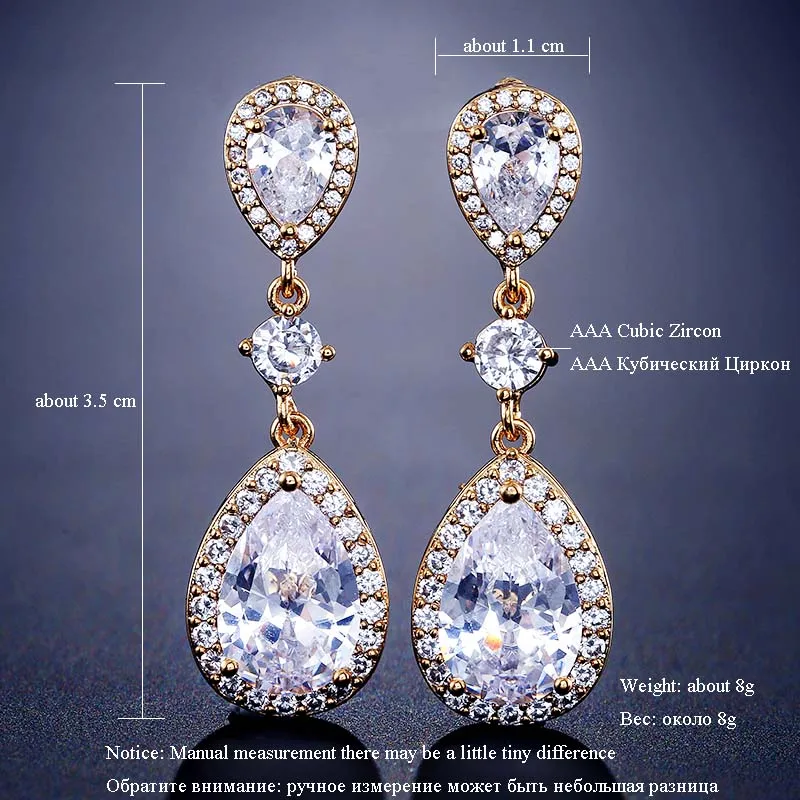 Gold Color 2 UILZ цирконами Классические в форме капли в форме кубического циркония хрустальные свадебные серьги Свадебные украшения для невест невесты UE091 - Окраска металла: Gold Color 2