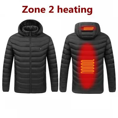 2021 NWE Men Winter Warm USB Heating Jackets Smart Thermostat Pure Color Hooded Heated Clothing Waterproof  Warm Jackets 2 Areas Heated Black