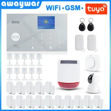 Awaywar tuya 433mhz wi fi sem fio gsm rfid sistema de alarme segurança kit app controle remoto assaltante casa inteligente pir detector porta