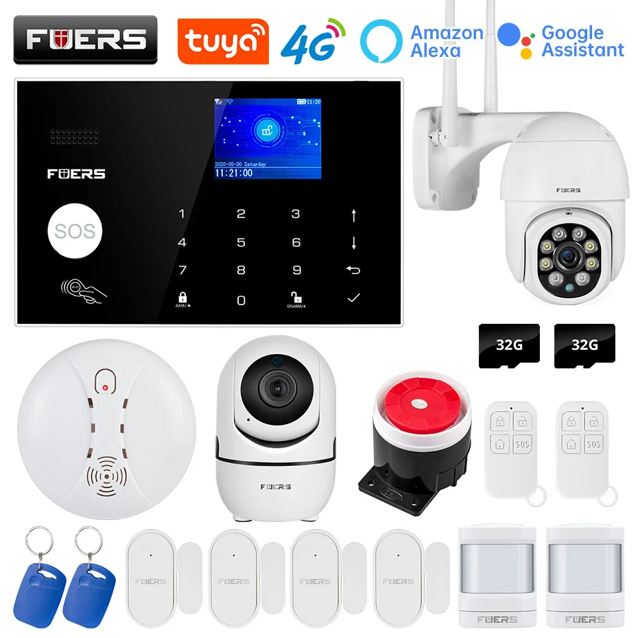 FUERS WIFI 4G GMS Tuya смарт-домашняя система охранной сигнализации беспроводная камера с