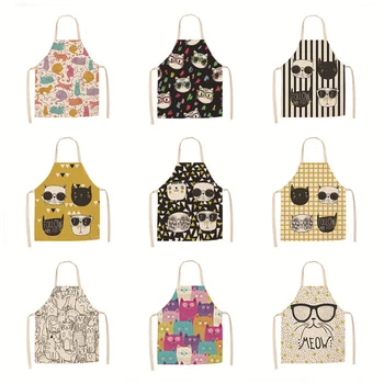 

Cat Kitchen Apron Cute Cat Design Printed Sleeveless Cotton Linen Aprons Anti-oil and Anti-fouling Kitchen Cleaning Tools QJ04