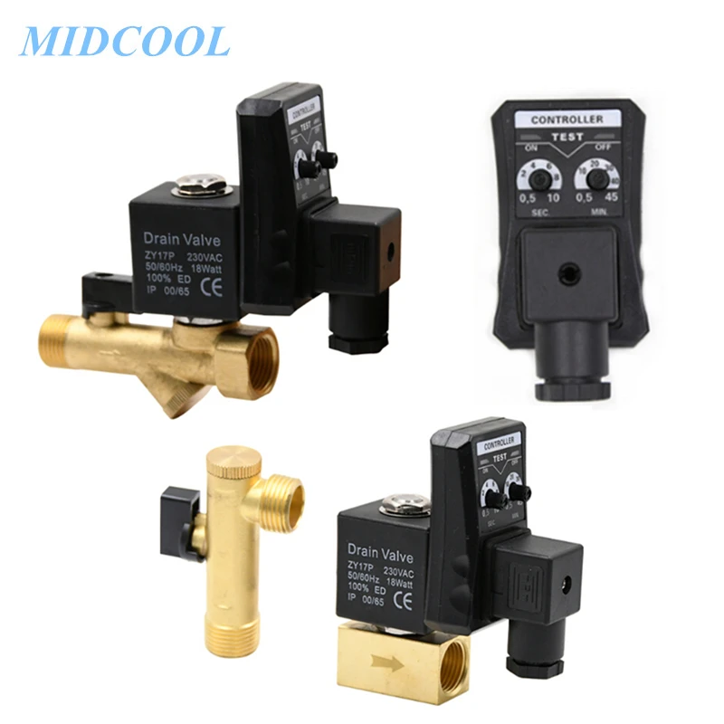 1/2 Electronic Drain Valve Drainer Timer Controller Automatic Gas Storage Tank for Air Compressor Solenoid Valve 220V DN15