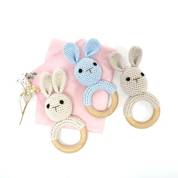

Wooden Rattle Teether Baby Toys Rabbit Wood Beads Round Teether Silicone Beads Tiny Rod Baby Crib Rattle