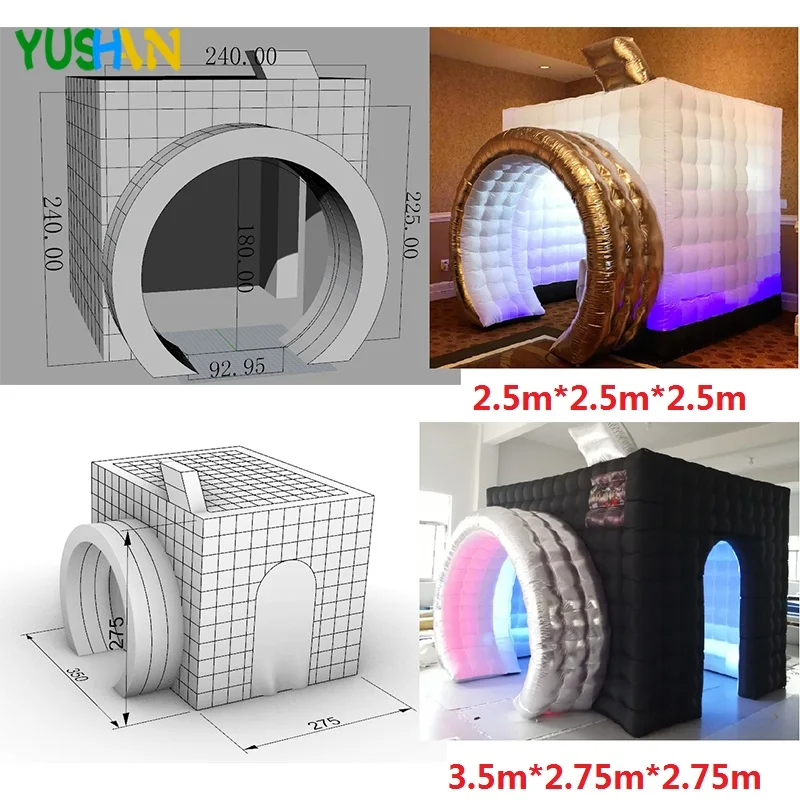 New Style Camera Shape Inflatable Photo Booth Inflatable Tent Wedding Booth Inside with LED lights for Wedding Advertising Party
