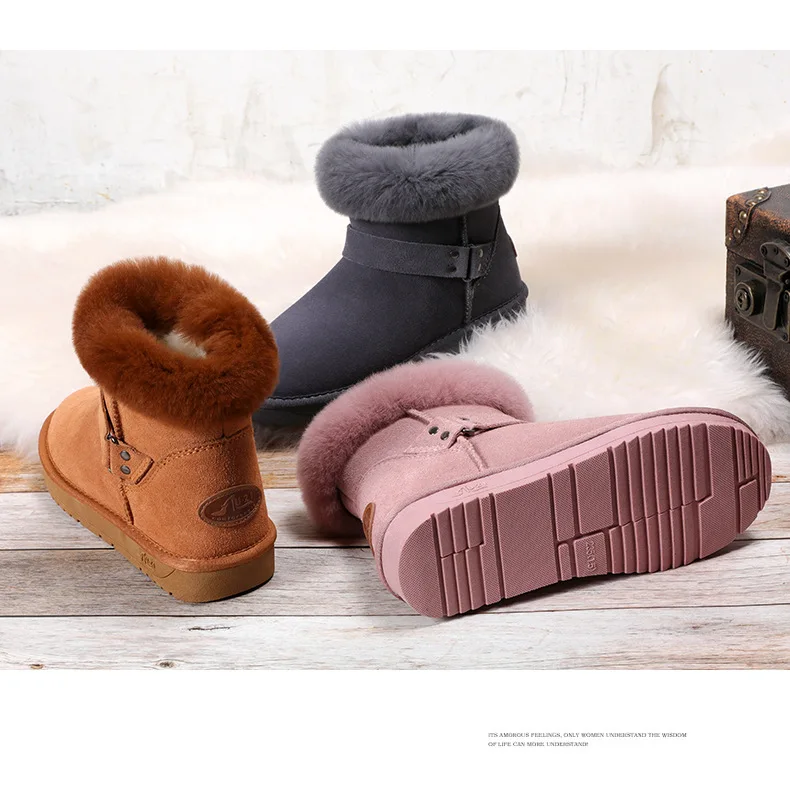 Г., теплые зимние ботинки на меху женские ботинки высокого качества из коровьей кожи с кроличьим мехом Bota Feminina Zapatos De Mujer