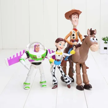 

4pcs/set Anime Toy Story Woody Buzz Lightyear LED Light PVC Action Figures Toys Decoration Collection Model