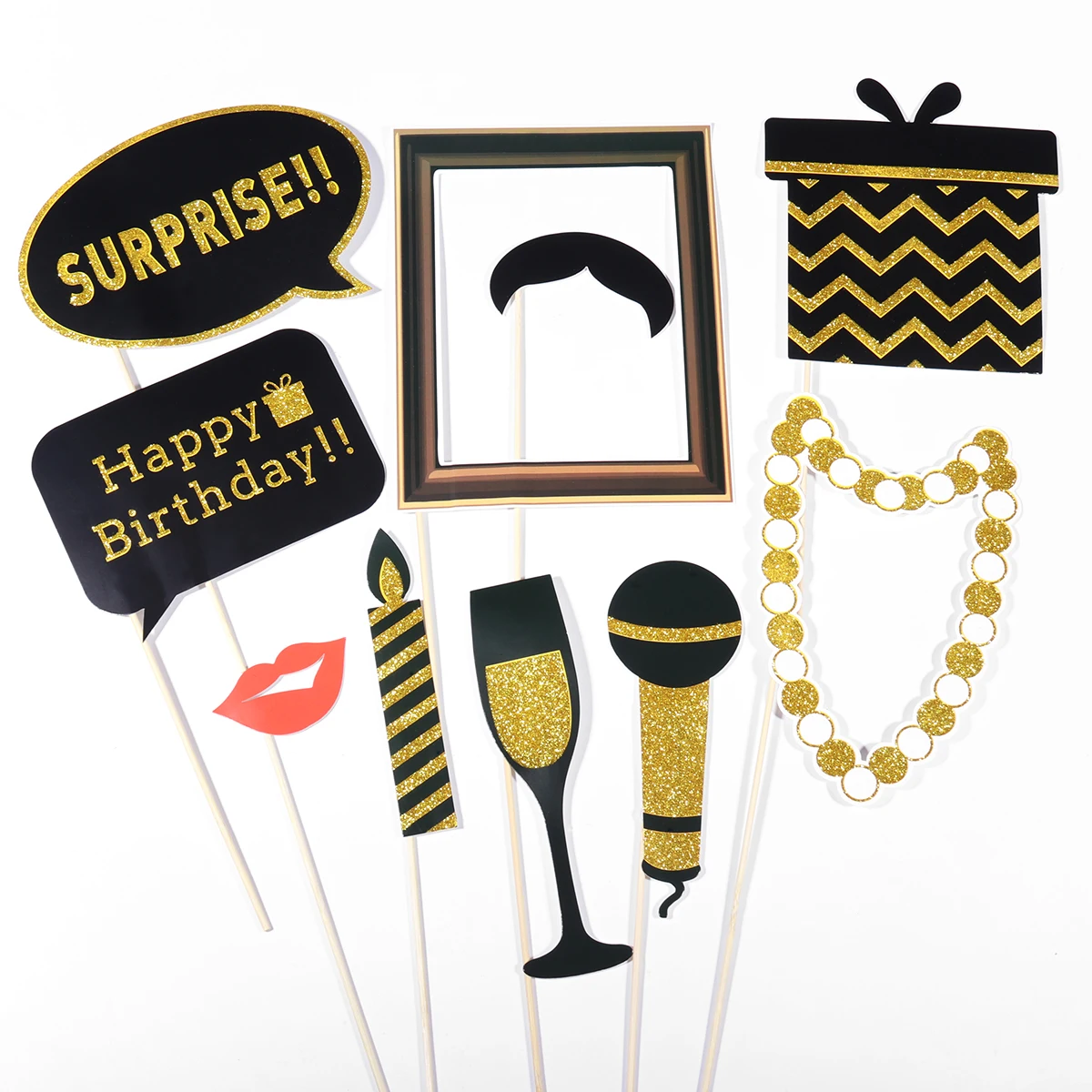 20 Pcs Glitter Birthday Party Photo Booth Props With Wooden Sticks Funny Party Decoration Supplies