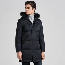 Зимняя мужская пуховая куртка с меховым капюшоном, новинка, Мужское пальто на 90% белом утином пуху, теплая пуховая одежда средней длины, высокое качество, верхняя одежда, JK-851