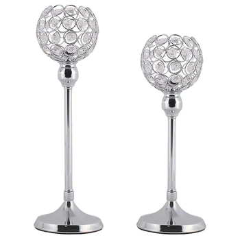 

Set of Two Pillar Candle Holders with Crystal for Dinner Table, Weddings&Parties Votives,Perfect Ornaments