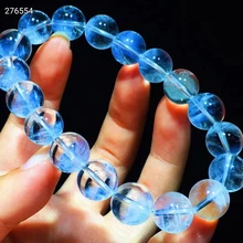 

Natural Blue Feather Needle Rutilated Quartz Crystal Bracelet 11.4mm Clear Round Beads Pyramid Women Men Stretch AAAAAA