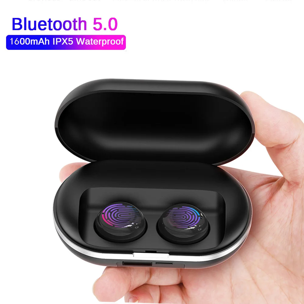 Стерео Bluetooth наушники 5,0, наушники с сенсорным управлением, беспроводные Bluetooth наушники, водонепроницаемая гарнитура, 300 мА/ч, зарядное устройство - Цвет: ZLT-01