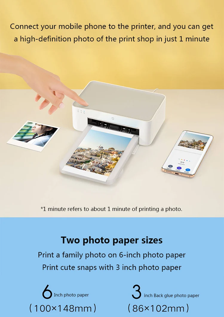 XIAOMI Mijia Adhesive Photo Paper Photo Printer 1S Automatic Laminating Portable Smart APP Remote Photo Paper 3-inch Adhesive Photo Paper