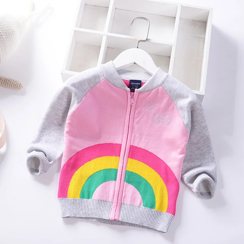

Girl'S Cardigan Sweater Korean-style 2019 New Style Autumn Clothing Double Layer Rainbow CHILDREN'S Sweater Baby Western Style C